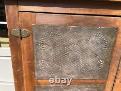 OUTSTANDING Antique 19th C. PIE SAFE Cupboard Punched Tin Panels Doors 2 Drawers