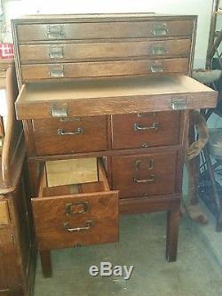 OaK Antique Map and File Cabinet American
