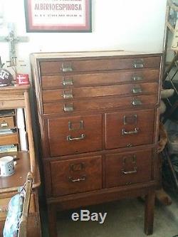 OaK Antique Map and File Cabinet American