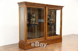 Oak 1900 Antique Drug Store Display Cabinet Pantry Cupboard, Sliding Glass Doors