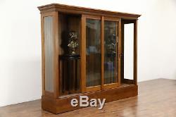 Oak 1900 Antique Drug Store Display Cabinet Pantry Cupboard, Sliding Glass Doors