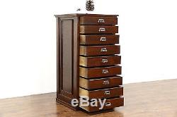 Oak 1900 Antique Map Chest or 9 Drawer Printer File or Collector Cabinet