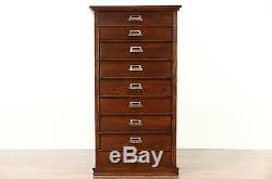 Oak 1900 Antique Map Chest or 9 Drawer Printer File or Collector Cabinet