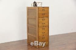 Oak 1920 Antique 4 Drawer File Cabinet, signed Browne Morse