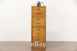 Oak 1920 Antique 4 Drawer File Cabinet, signed Browne Morse