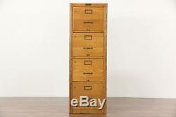 Oak 1920 Antique 4 Drawer File Cabinet, signed Browne Morse