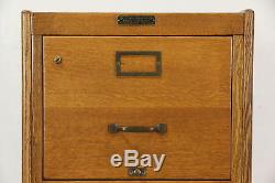 Oak 1920 Antique 4 Drawer File Cabinet, signed Browne Morse