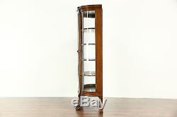 Oak Antique 1900 Curved Leaded Glass China or Curio Display Cabinet Paw Feet