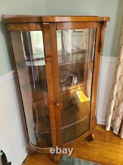 Oak China Cabinet with Curved Glass