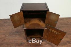 Oak Craftsman Carved Antique 1900 Bar Cabinet, Copper Shelf #30012