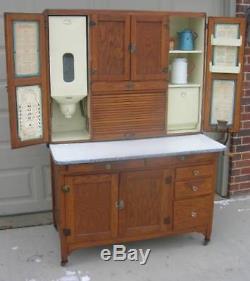 Oak Hoosier SELLERS Cabinet w Flour & Meal Bin, Loaded with Extras and Glassware