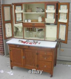 Oak Hoosier SELLERS Cabinet w Flour & Meal Bin, Loaded with Extras and Glassware