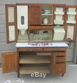 Oak Hoosier SELLERS Cabinet w Flour & Meal Bin, Loaded with Extras and Glassware