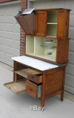 Oak Hoosier Style TIPPECANOE Cabinet, FLOUR BIN, 8pc. Spice Set, 3 Tambour Doors