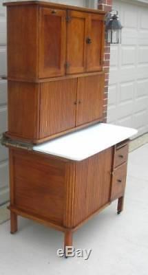 Oak Hoosier Style TIPPECANOE Cabinet, FLOUR BIN, 8pc. Spice Set, 3 Tambour Doors