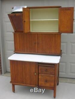 Oak Hoosier Style TIPPECANOE Cabinet, FLOUR BIN, 8pc. Spice Set, 3 Tambour Doors