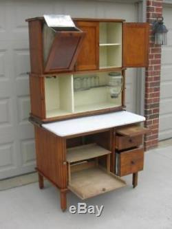 Oak Hoosier Style TIPPECANOE Cabinet, FLOUR BIN, 8pc. Spice Set, 3 Tambour Doors