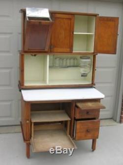 Oak Hoosier Style TIPPECANOE Cabinet, FLOUR BIN, 8pc. Spice Set, 3 Tambour Doors