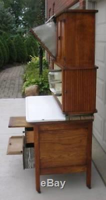 Oak Hoosier Style TIPPECANOE Cabinet, FLOUR BIN, 8pc. Spice Set, 3 Tambour Doors