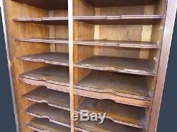 One Antique Oak File Cabinet Double Rows 30 slots w Roll Top Tambour Door USA