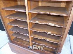 One Antique Oak File Cabinet Double Rows 30 slots w Roll Top Tambour Door USA