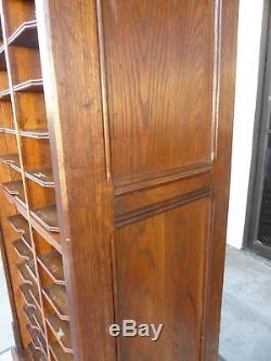One Antique Oak File Cabinet Double Rows 30 slots w Roll Top Tambour Door USA