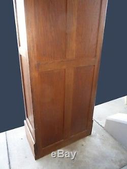 One Antique Oak File Cabinet Double Rows 30 slots w Roll Top Tambour Door USA