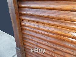 One Antique Oak File Cabinet Double Rows 30 slots w Roll Top Tambour Door USA
