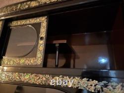 Oriental Hutch Black Lacquered Finish with Intricate Mother of Pearl Inlay