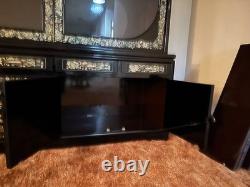 Oriental Hutch Black Lacquered Finish with Intricate Mother of Pearl Inlay