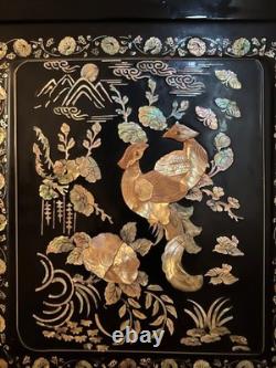 Oriental Hutch Black Lacquered Finish with Intricate Mother of Pearl Inlay