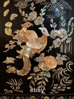 Oriental Hutch Black Lacquered Finish with Intricate Mother of Pearl Inlay
