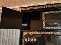 Oriental Hutch Black Lacquered Finish with Intricate Mother of Pearl Inlay