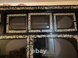 Oriental Hutch Black Lacquered Finish with Intricate Mother of Pearl Inlay