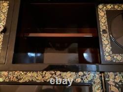 Oriental Hutch Black Lacquered Finish with Intricate Mother of Pearl Inlay