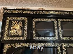 Oriental Hutch Black Lacquered Finish with Intricate Mother of Pearl Inlay