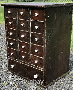 Original Antique Apothecary Cubby Bin 16 Drawer Hardware General Store Cabinet