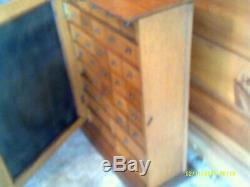 Original Antique Oak (34) Drawer Apothecary File Cabinet With Brass Hardware