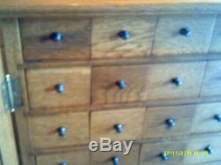 Original Antique Oak (34) Drawer Apothecary File Cabinet With Brass Hardware