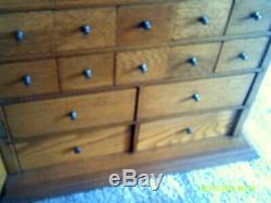 Original Antique Oak (34) Drawer Apothecary File Cabinet With Brass Hardware