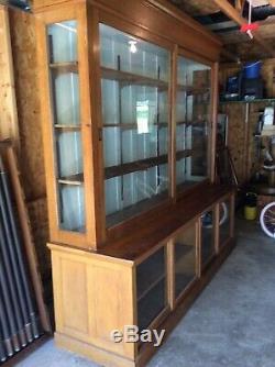 Original Antique Oak Apothecary Pharmacy General Store Display Cabinet Back Bar