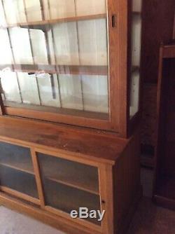 Original Antique Oak Apothecary Pharmacy General Store Display Cabinet Back Bar