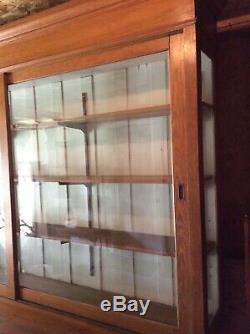 Original Antique Oak Apothecary Pharmacy General Store Display Cabinet Back Bar