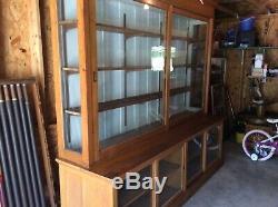 Original Antique Oak Apothecary Pharmacy General Store Display Cabinet Back Bar