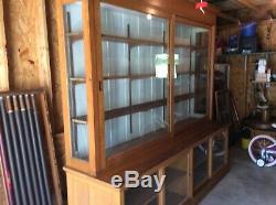 Original Antique Oak Apothecary Pharmacy General Store Display Cabinet Back Bar