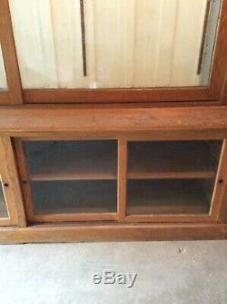 Original Antique Oak Apothecary Pharmacy General Store Display Cabinet Back Bar