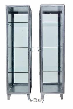 PAIR OF 1920's ART DECO POLISHED STEEL MEDICAL DISPLAY CABINETS