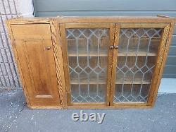 PRETTY custom made OAK kitchen CABINET salvaged OAK & leaded glass doors 57 x 39