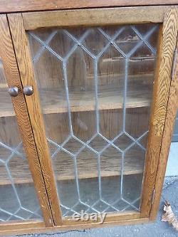 PRETTY custom made OAK kitchen CABINET salvaged OAK & leaded glass doors 57 x 39