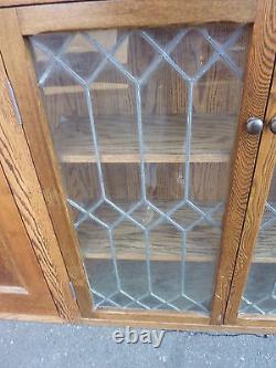 PRETTY custom made OAK kitchen CABINET salvaged OAK & leaded glass doors 57 x 39